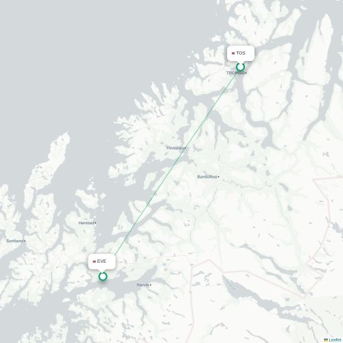 Mapa de vuelo directo Tromso - Narvik