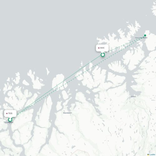 Mapa de vuelo directo Tromso - Hasvik