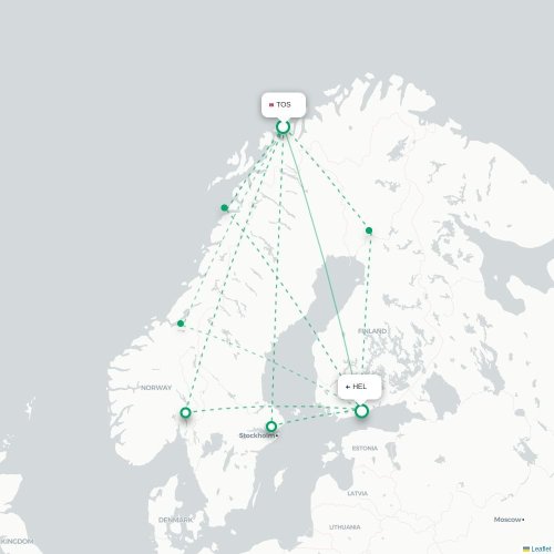 Mapa de vuelo directo Tromso - Helsinki