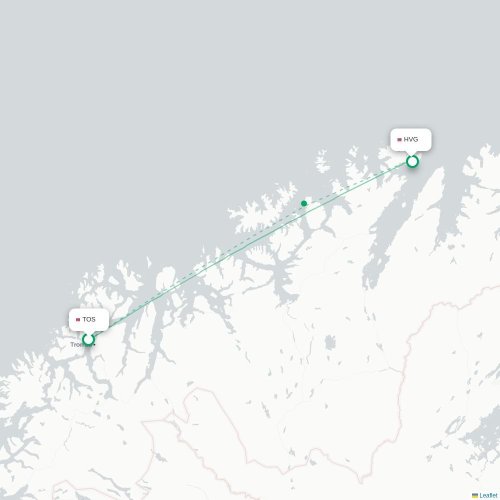 Mapa de vuelo directo Tromso - Honningsvag