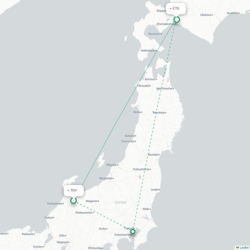 Mapa lotu bezpośredniego Toyama – Sapporo