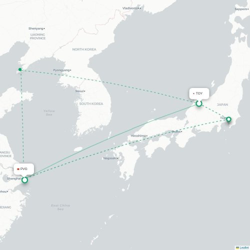 Mapa lotu bezpośredniego Toyama – Szanghaj