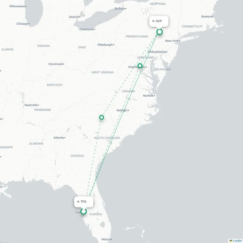 Mapa de vuelo directo Tampa - Scranton