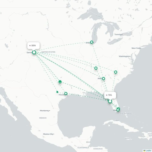 Mapa de vuelo directo Tampa - Denver