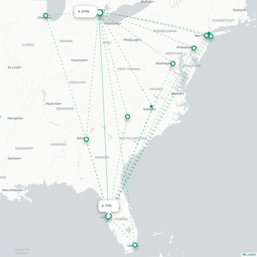 Mapa de vuelo directo Tampa - Detroit