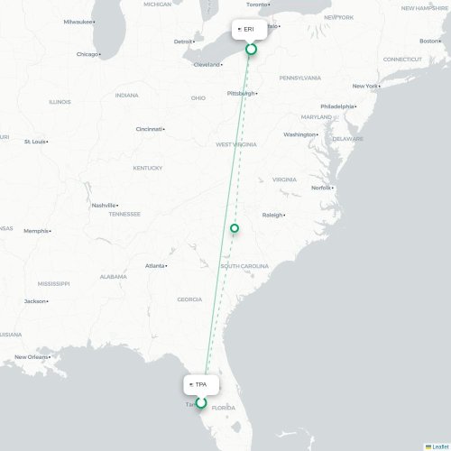Mapa de vuelo directo Tampa - Erie