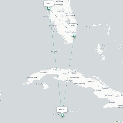 Mapa de vuelo directo Tampa - George Town