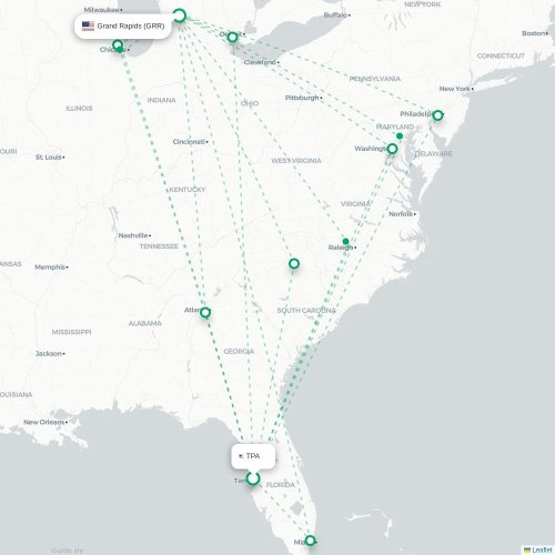 Mapa de vuelo directo Tampa - Grand Rapids