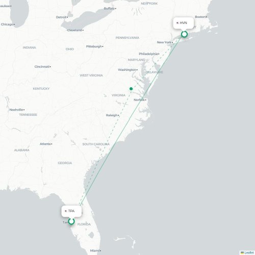 Mapa lotu bezpośredniego Tampa – New Haven