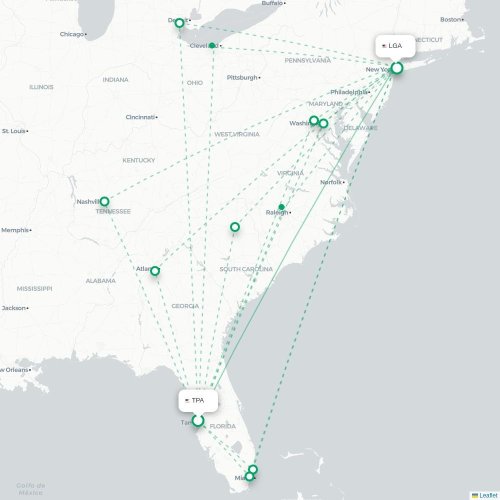 Mapa de vuelo directo Tampa - Nueva York