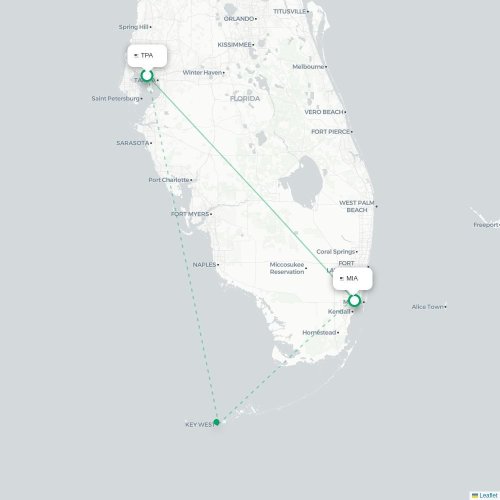 Tampa - Miami kaart van rechtstreekse vlucht