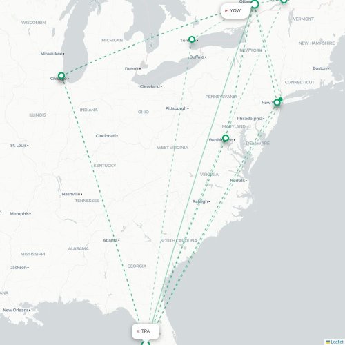 Mapa de vuelo directo Tampa - Ottawa