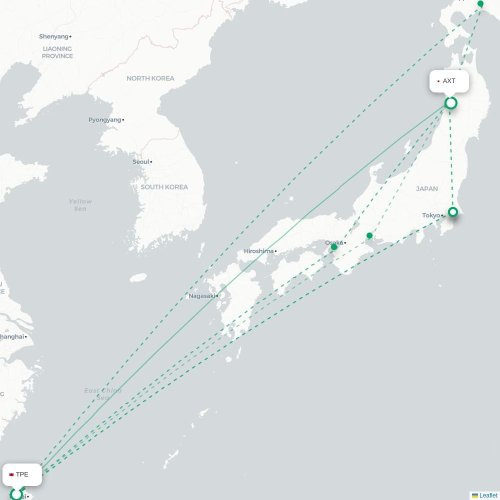 Mapa lotu bezpośredniego Tajpej – Akita