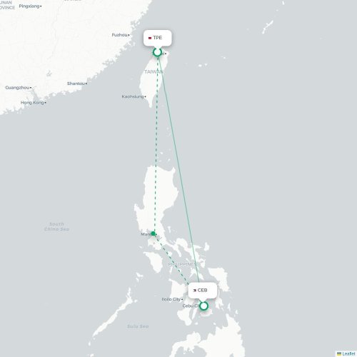 Mapa lotu bezpośredniego Tajpej – Cebu City