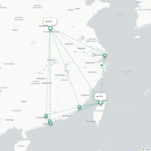 Mapa lotu bezpośredniego Tajpej – Czengczou