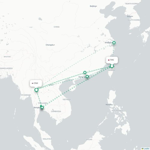 Mapa lotu bezpośredniego Tajpej – Chiang Mai