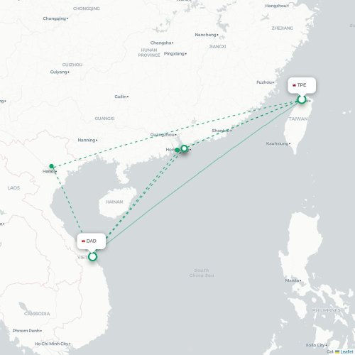 Mapa de vuelo directo Taipéi - Da Nang