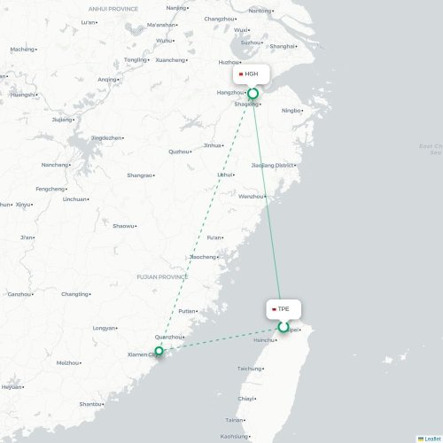 Mapa de vuelo directo Taipéi - Hangzhou