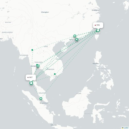 Mapa lotu bezpośredniego Tajpej – Phuket