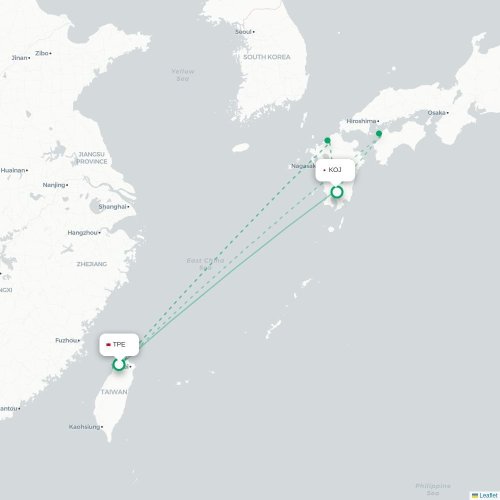 Mapa de vuelo directo Taipéi - Kagoshima