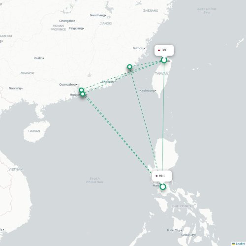 Mapa lotu bezpośredniego Tajpej – Manila