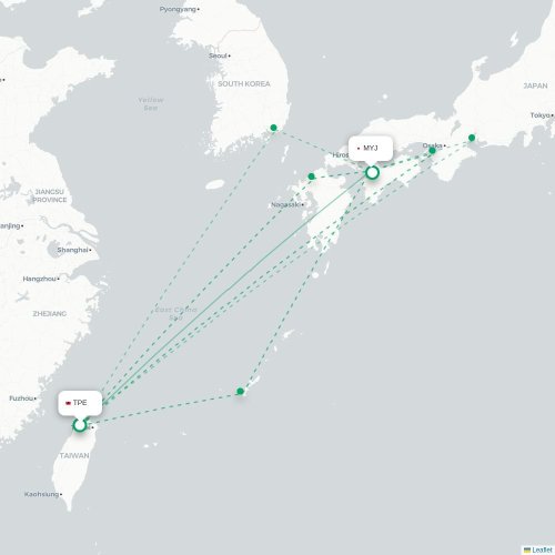 Mapa de vuelo directo Taipéi - Matsuyama