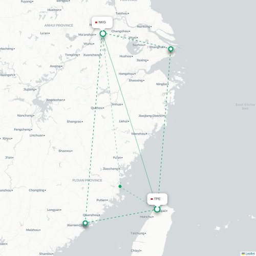 Mapa lotu bezpośredniego Tajpej – Nankin