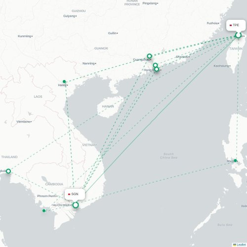 Mapa de vuelo directo Taipéi - Ciudad Ho Chi Minh