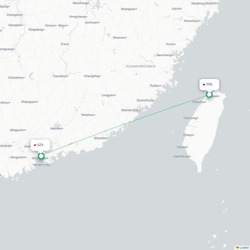 Mapa de vuelo directo Taipéi - Shenzhen