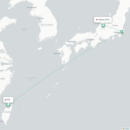 Mapa lotu bezpośredniego Tajpej – Toyama