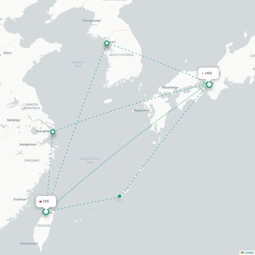 Mapa lotu bezpośredniego Tajpej – Kōbe