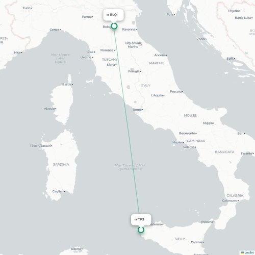 Trapani - Bologna karta över direktflyg