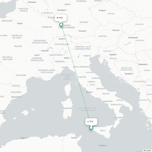 Trapani - Karlsruhe karta över direktflyg