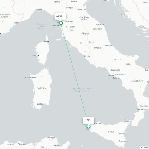 Trapani - Pisa karta över direktflyg