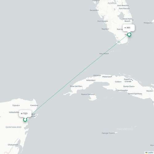 Mapa de vuelo directo Tulum - Miami