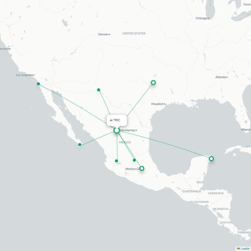 Mapa de vuelo directo Torreón - Ciudad de México, D.F.
