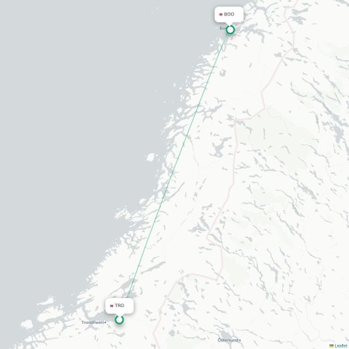 Mapa de vuelo directo Trondheim - Bodø