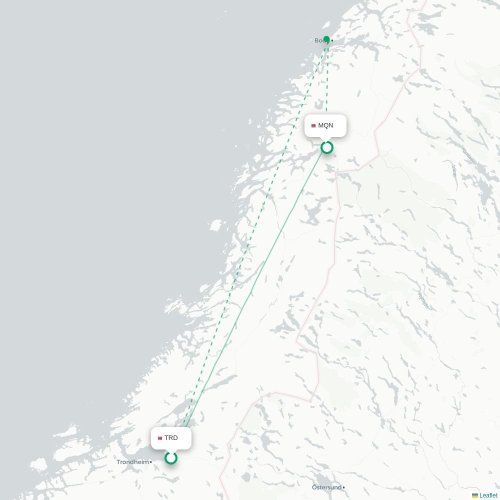 Mapa de vuelo directo Trondheim - Mo i Rana
