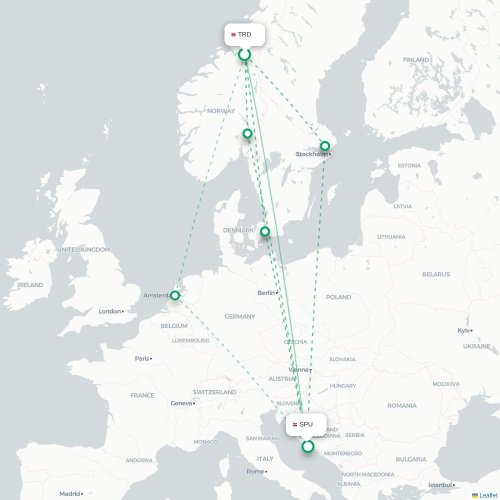 Trondheim - Split carte du vol direct