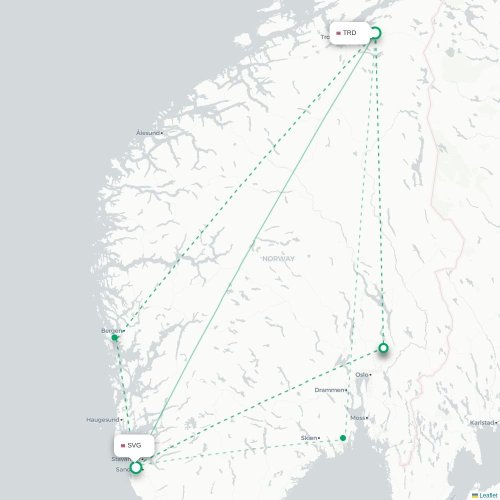Mapa de vuelo directo Trondheim - Stavanger