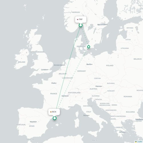 Oslo – Barcelona suoran lennon kartta