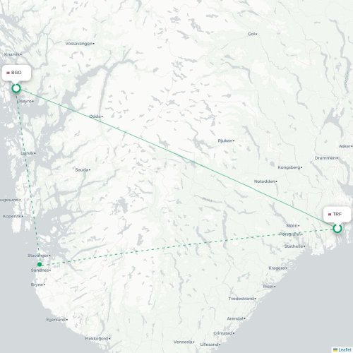 Mapa de vuelo directo Oslo - Bergen