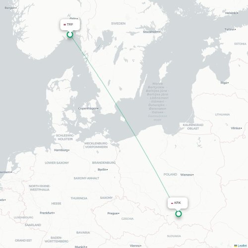 Mapa de vuelo directo Oslo - Cracovia
