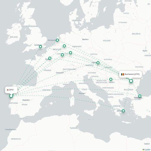 Mapa de vuelo directo Oslo - Bucarest