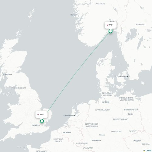Mapa de vuelo directo Oslo - Londres