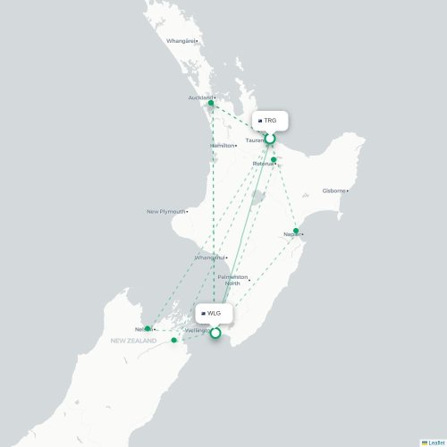 Tauranga - Wellington kort over direkte fly