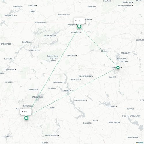 Mapa de vuelo directo Blountville - Atlanta