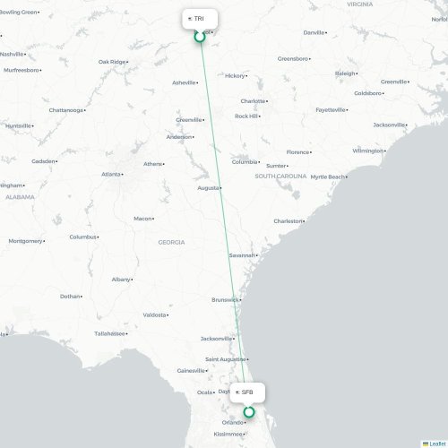 Mapa de vuelo directo Blountville - Orlando