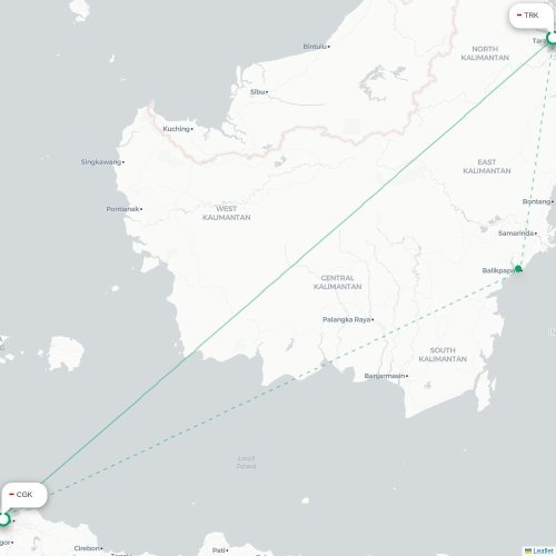 Mapa lotu bezpośredniego Tarakan – Dżakarta