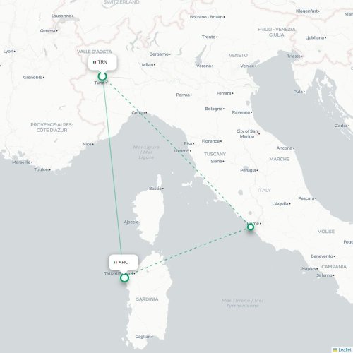 Torino - Alghero karta över direktflyg